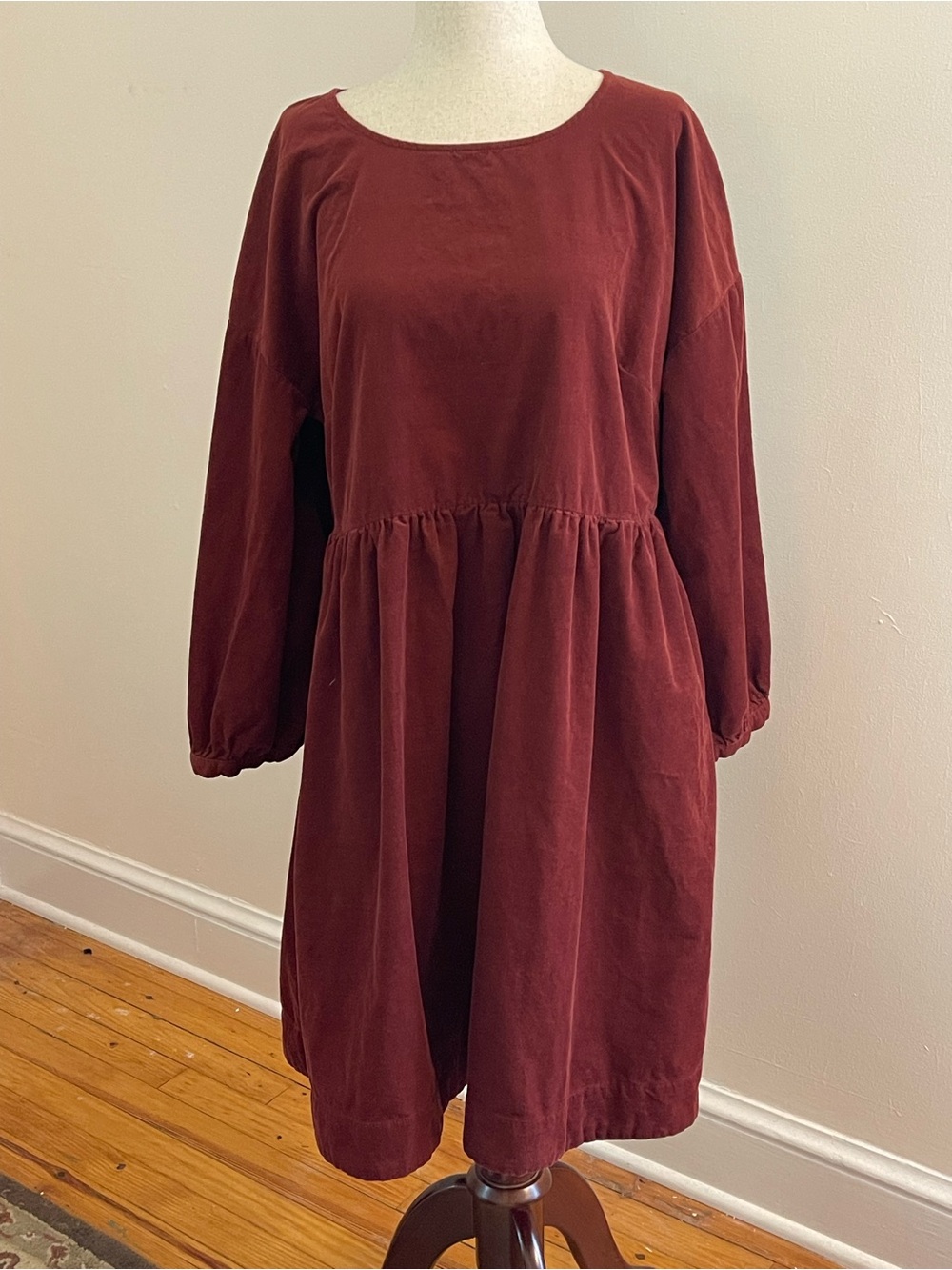 Madewell Rust Corduroy Drop Waist Midi Dress Long Sleeve Size Large